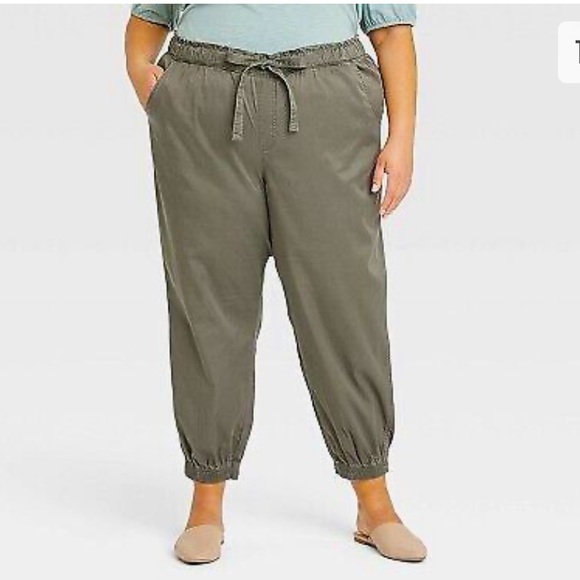 Knox Rose Dusty Olive Green Ankle Jogger Pants - Picture 1 of 3